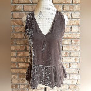 Maven West Sleeveless Peplum Silk Velvet V-neck Tank Top.